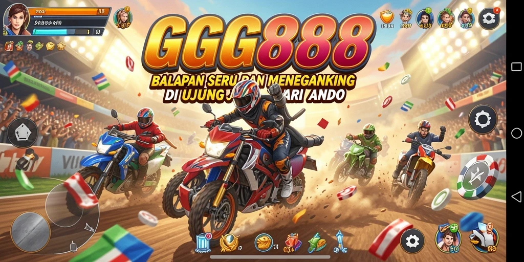 Gameplay GGG888 menampilkan momen balapan yang mendebarkan dan penuh aksi.