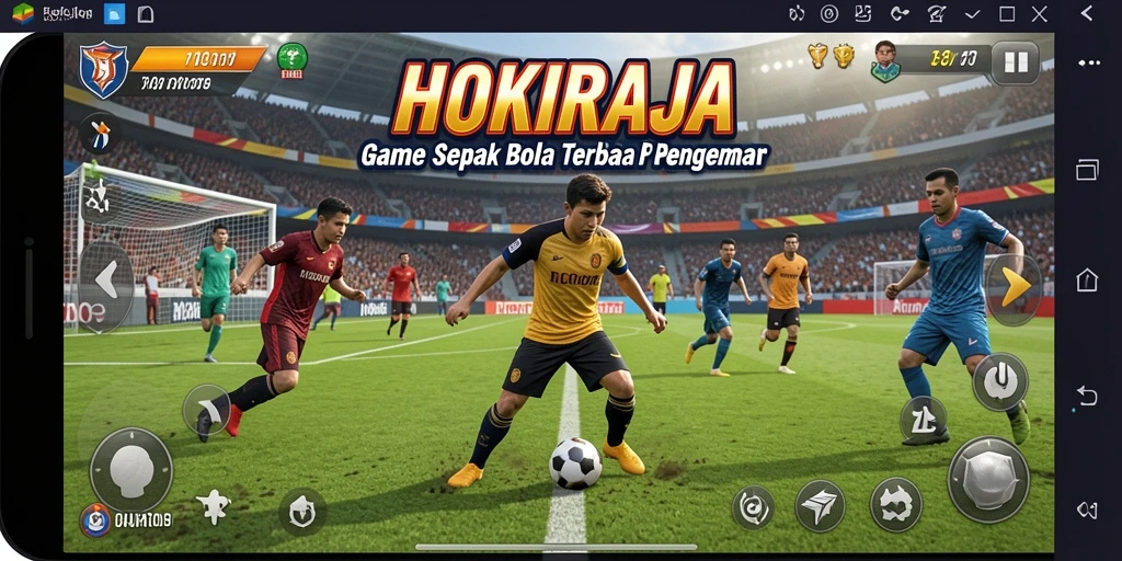 Gameplay seru HOKIRAJA dengan aksi sepak bola menegangkan.