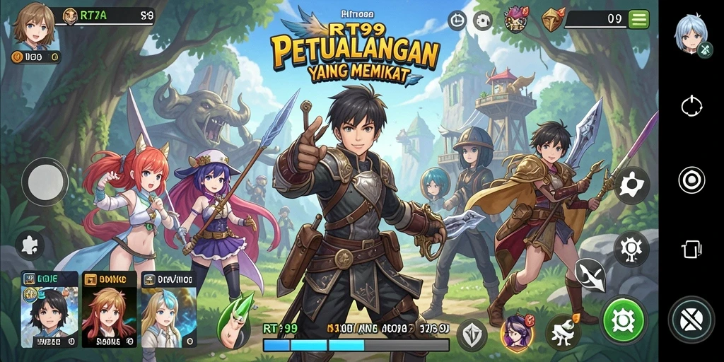Tampilan gameplay menarik dengan karakter anime yang penuh aksi.