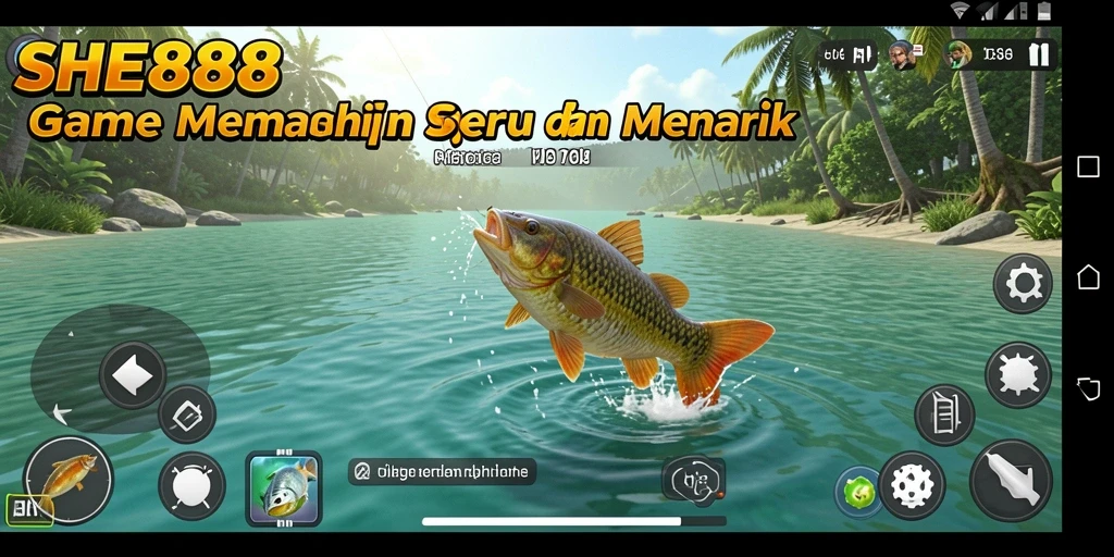 Screenshot gameplay SHE888 menampilkan aksi memancing yang seru.