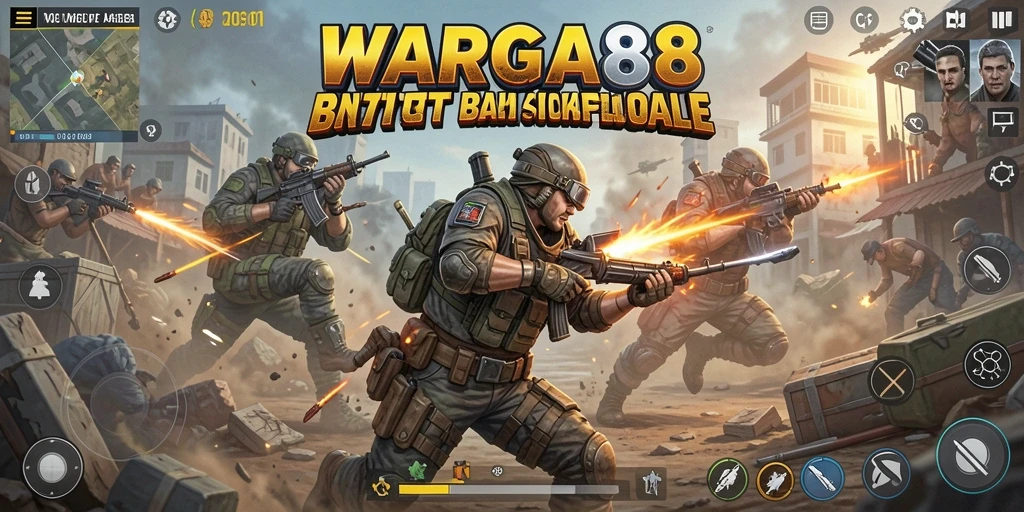 Tangkapan layar utama WARGA88 menampilkan aksi pertempuran intens Battle Royale.